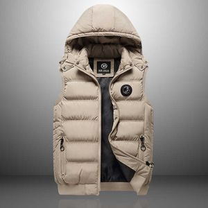 Varumärke Kläder Mens Vest Ärmlös Jacka Man Hooded Vinter Mode Casual Västar Varm Termisk Tjocken Män Waistcoat Outwear 210603