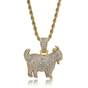 TOPGRILLZ Shiny Trendy Goat Animal Pendant Necklace Charms For Men Women Gold Silver Color Cubic Zircon Hip Hop Jewelry Gifts X0707