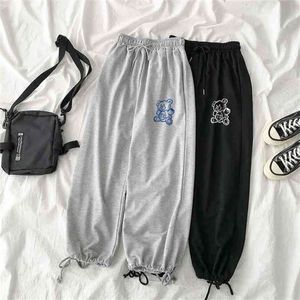 Qweek hajuku oversize kvinnor sweatpants jogging sportbyxor baggy korea mode söt björntryck svett casual byxor 210915