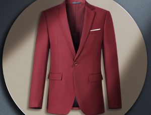 Moda Rahat Bordo Erkek Takım Elbise Çentikli Yaka Bir Düğme Balo Takım Elbise Düğün Slim Fit Smokin Geri Havalandırma Blazer (Ceket + Pantolon)