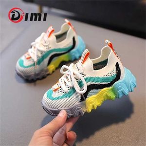 DIMI Autumn Chidren Shoes Boys Girls Sport Breathable Knitting Baby Sneakers Soft Non-Slip Multicolored Soles Kids 220121