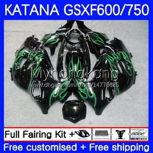 Kroppssats för Suzuki Katana GSXF750 Green Flames GSXF 600 750 CC GSX600F 03 04 05 06 07 18NO.64 600cc GSX750F GSXF-750 GSXF600 750CC 2003 2004 2005 2006 OEM FAIENINGS