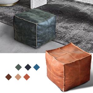 Pouf marocchino in pelle PU ricamato artigianale semplice divano ottomano poggiapiedi grande cuscino non imbottito in pelle artificiale da 45 cm