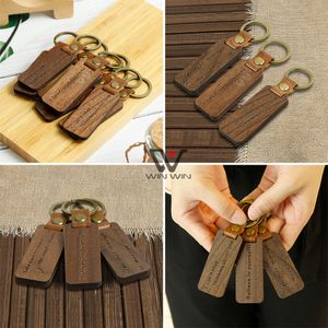 Fathers Day Gift-Keychain Charms Straps Wooden PU Leather Laser Engraved Keychains Metal Key Ring Wood Blank key Chain Christmas Wedding Gifts