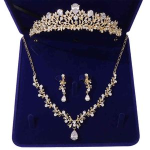 Tiara-Halsketten großhandel-Kristall Brautschmuck Sets mit Tiaras Luxus Strass Hochzeit Kronen Halskette Ohrringe Set Braut Afrikanische Perlen