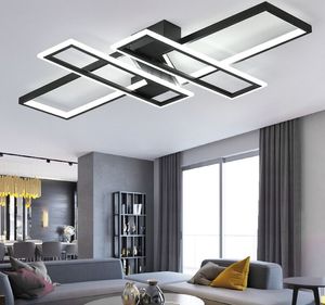 Modern LED Chandelier Light for Living Room Bedroom Kitchen Home Ceiling Lamps Remote Control Rectangle Black Lighting Fixtures