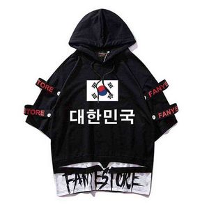 Hooded top tees South Korea Ribbon T Shirts men Oversize hip hop Short Sleeve Streetwear tshirts wholesale Casual homme clothes G1229
