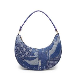 Mode denim splicing dign hobo väskor halvmåne form gata stil sling väska ladi vintage axelväska