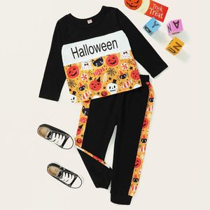 Set di abbigliamento Autunno Bambini Bambino Neonato Completi Set Zucca di Halloween Stampa lettera Felpa a maniche lunghe Top + Pantaloni Vestiti Ragazza