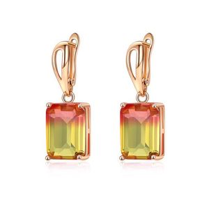 Rainbow/Blue Red Zircon Rose Gold Color Dangle Earrings Wedding Colorful For Women Jewelry Gifts & Chandelier