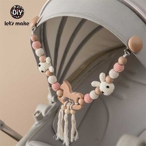 Baby Toy Wooden Pram Clip Mobile Personalize Silicone Bead Pacifier Chain Chewable Rattle Teether 211106