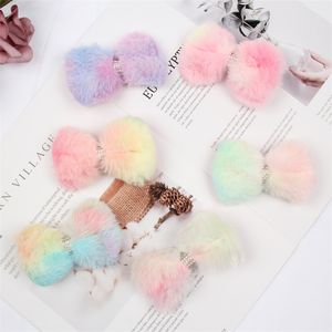 2020 New Kids Barrettes Autumn Winter Imitation Rabbit Hair Hairpin 3.5 Inch Tie-Dye Fur Bow Hairclips DIY Girls Hair Accessories 1500 B3