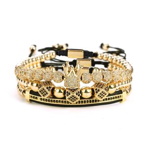 Luxury Royal King Crown Men Bracelet Stainless steel bangle Blue ghost Ball beads pyramid bracelets & bangles for Man Jewelry