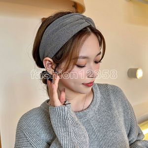 Women Elegant Solid Cross Soft Comfortable Woolen Headband Outdoor Casual Warm Hairbands Turban Bandana Fashion Hair Accessories