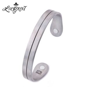 Likgreat Simple Bangle Magnetic Therapy Cuff Bracelet Health Care Jewelry Silver Color Copper for Women Men Bijoux Couple Gifts Q0719