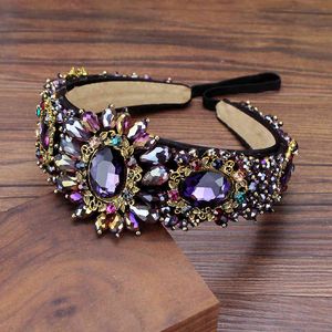 Wide Vintage Sparkly Purple And Black Crystal Bead Hairbands Big Rhinestone Wedding Tiara Crown Headbands Bride Hair Jewelry