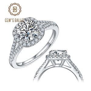 Gem's Ballet 925 Sterling Silver Halo Engagement Pierścień 1.5CT 2 CT 3CT D Kolor Diament Damski Biżuteria 211217