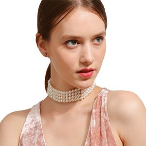 Grânulos brancos de luxo camadas gargantilha colar para mulheres moda prateado cadeia clavícula gargantilha jóias declaração colar presente j0312