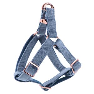 Blue Velvet Dog Harness Basic Dog Leash Adjustable Buckle Cotton Fabric for Dog or Cat 210712