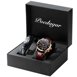 Poedagar мужские часы мода кожаный водонепроницаемый светящийся верхний бренд роскошные мужские кварцевые наручные часы Relogio Masculino 210728