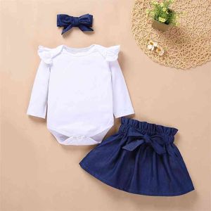 İlkbahar Yaz Bebek Takım Elbise Giysileri Kız Çocuk Üst + Denim Etek Bebekler için 2 adet Kostümleri 210528