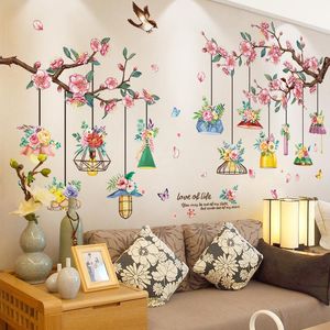 Adesivi murali [SHIJUEHEZI] Lampadari Luci Ramo di un albero fai-da-te Fiori Decalcomanie murali per soggiorno Camera da letto Decorazione domestica