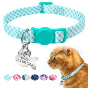 Collari di gatto conduce Collare di sicurezza personalizzato Personalizzato Cucciolo di gattino carino con campana Nome Tag Nylon Stampa Pet Cats Collana Accessori