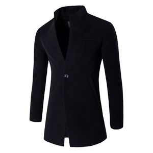 ZOGAA Fashion Windbreaker męska zima wełniana mieszanka płaszcz Slim Cardigan Trench One Button Mandarin Collar Woolen Mens Płaszcz 211122