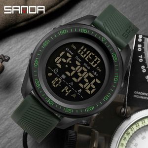 Sanda Fashion Top Brand Outdoor Sports Men's Klockor Multifunktion Vattentät Digital Man Klocka Chronograph Relogio Masculino G1022