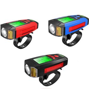 3 in 1 Bike Headlight USB Rechargeable Front Light Wireless Bicycle Speedometer Bikes Computer Alarm Horn Lamp 5 Lighting Modes MTB Cycling Accessories