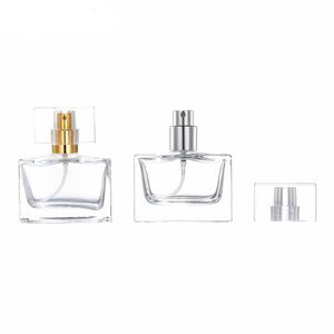 Square Perfume Glass Bottle 30ml Clear Empty Spray With Gold Silver Cap DH2057