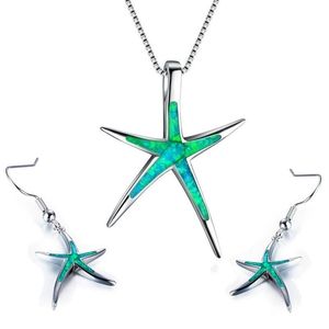 Brincos Colar Sea World Starfish Design Fire Synthesis Opal Pingente Ocean Animal Maxi Colares Para Mulheres Conjunto de Jóias Boho