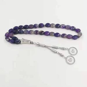 Tasbih Natural Purple Agates Ston Turkish JewelryイスラムサウジアラビアMISBAHA 33ブレスレットロザリオビーズイスラム教徒のファッションギフト