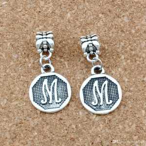 50pcs/lot Antique silver Initial Alphabet Disc "M" Charm Pendants For Jewelry Making Bracelet Necklace DIY Accessories 14.8x30.8mm A-397a