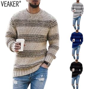 Maglioni da uomo 2021 Pullover a righe autunnali Uomo Casual High Street O-Collo Maglione lavorato a maglia lungo Maglieria