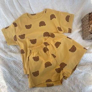 7695 Odzież dziecięca Zestaw Baby Home Nosić Lato Nowy Koreański Baby Boy Suit Cartoon Drukowanie Home Garnitur Baby Girl Piżamy Zestaw X0902