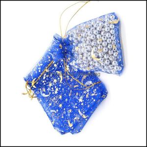 Pouches Packaging Display Jewelrycoalt Moon Star 4Sizes Organza Jewelry Wedding Party Favor Xmas Gift Bags Purple Blue Yellow Black With