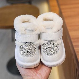 Baby Girls Boots Зимние младенческие малыши туфли мягкие нижние плюшевые натуральные кожи дети блестки детей Martin 211022