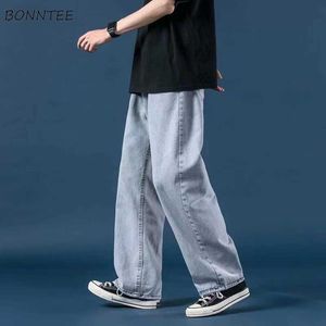 Män jeans mode solid baggy stretch rak jeans koreansk stil passform fritid enkel all-match stor storlek denim byxor man x0621
