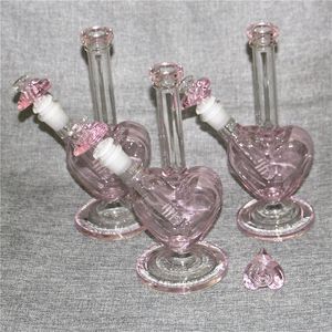 9-calowy kształt serca Dab Rigs Różowy Kolor Szklany Bongs Fajki Rury wodne 14mm Wspólne Rigns Bong Z Miseczkami 4mm Quartz Banger