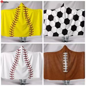 Children Baseball Hooded Blanket Football beach towel Sherpa Lined Sports Themed Softball bath Swaddling blanket 150*130CM dfb