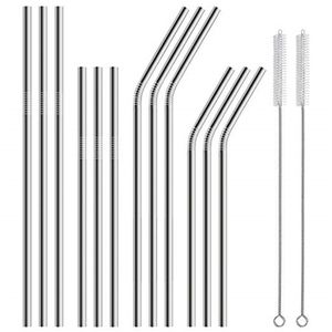 Rostfritt stålstrålar med rengöringsborste Straight Bend Reusable Drinking Straw för koppar Hem Kök Bar Tillbehör