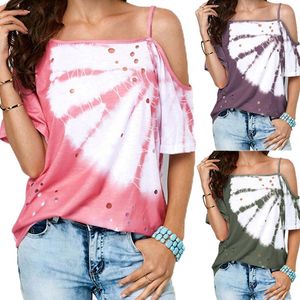 Women's T-Shirt Watermelon T Shirt Vetement Femme 2021 Xxxl Women Tops Summer Harajuku Loose Top One Shoulder Tie Dye Tshirts Street Wear Da