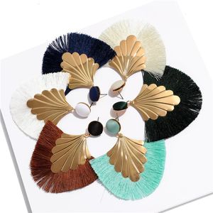 Stud Colorful Tassels Exaggerated Bohemian Handmade Fan Shape Frame Women Fashion Jewelry Street Geometry Earrings Hit Sale