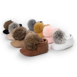 Toddler Kids Fur Hair Ball Winter Boots Anti-slip Prewalker Shoes Newborn Baby Girl Boy Infantil Warm Soft Sole Booties Shoes G1023