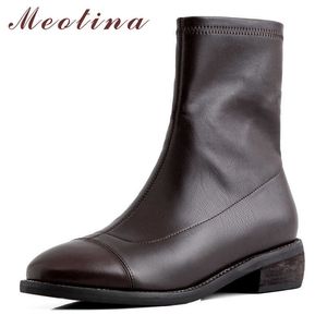 Meotina Winter Ankel Boots Kvinnor Stövlar Zipper Chunky Heel Short Boots Högkvalitativ Rund Toe Skor Kvinna Höststorlek 34-39 210608