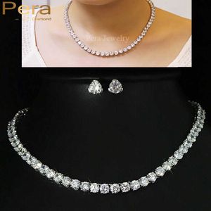 Pera Sparkling 0.5 Carat Big Round American Cubic Zirconia Stone Bridal Necklace CZ Jewelry Sets For Wedding Accessories J046 H1022