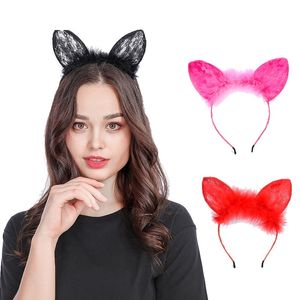 Fjäder spets katt öron huvudband underkläder tillbehör hår hoop halloween mask svart vit röd sexig dans fest fotografi huvudbonad