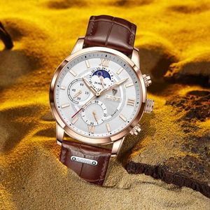 Спортивные часы для мужчин Lige Top роскошный бренд военные натуральные кожи наручные часы мужские часы мода хронографом наручные часы 210527
