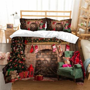 Sängkläder Ställer Julkonstruktion 3D Set Queen Size Duvet Cover för Kids Vuxen Polyester BedClothes King Room Decor